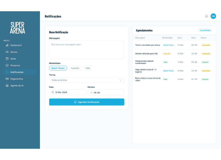Painel de notificações e comunicados